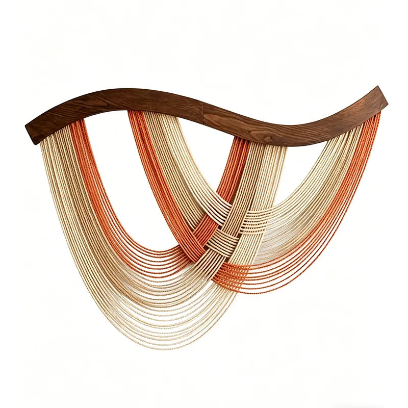 tapisserie murale décorative tissée main motifs géométriques blanc gris beige orange vert moderne 80x60cm