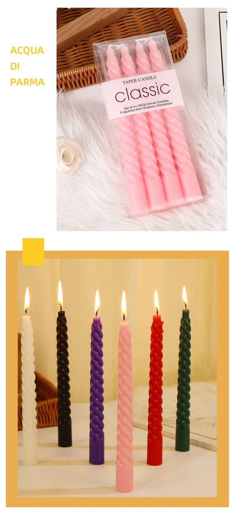bougies spirales classiques noires violets vertes blanches roses maison mariage
