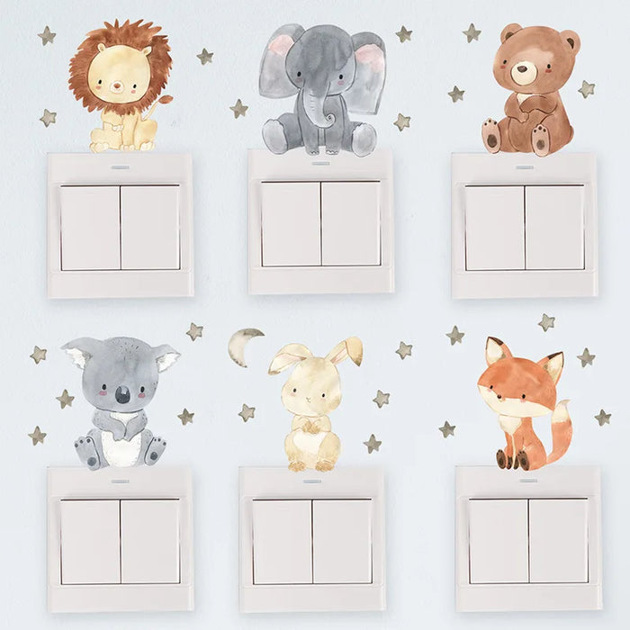 autocollant mural enfant animaux forêt arc ciel girafe éléphant décoration chambre bébé fille garçon
