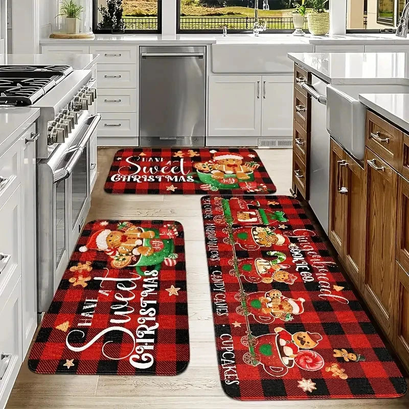 tapis sol antidérapant motif arbre noël rouge décoration maison cuisine hiver moderne