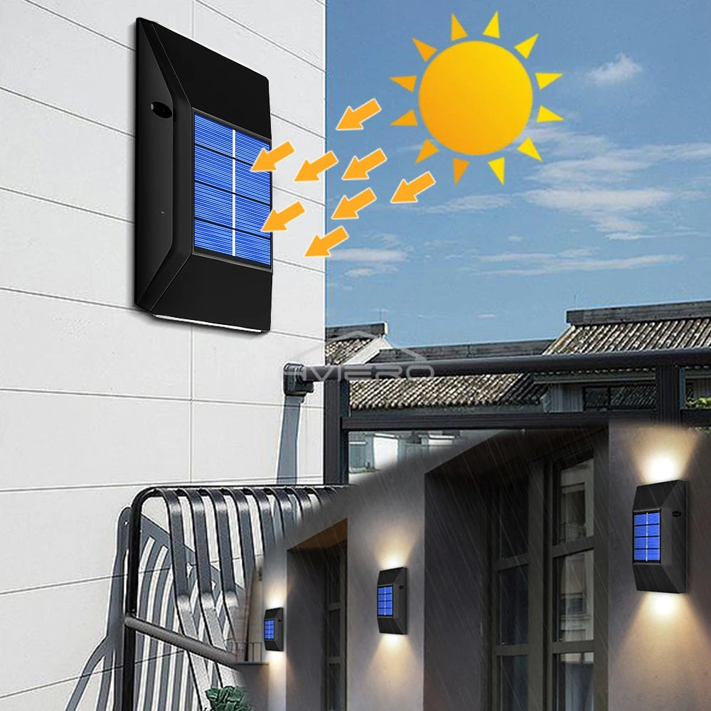 lampe solaire murale moderne noire bleue panneaux solaires led ip65 résistante pluie