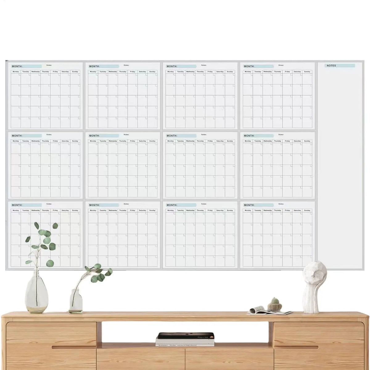 calendrier mural effaçable blanc moderne grille mensuelle adhésif planification tâches mensuelle tableau blanc opaque