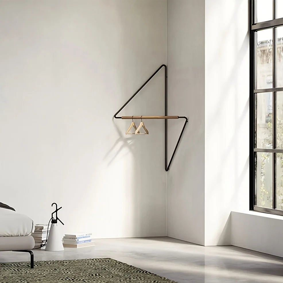 porte serviettes mural moderne métal bois naturel fixations serviette noire minimaliste