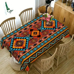 nappe géométrique aztèque moderne bleu orange rouge beige table manger polyester réutilisable
