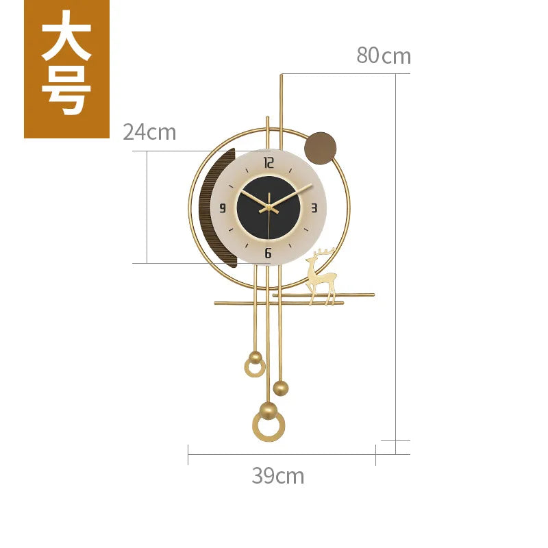 horloge murale moderne or blanc silhouette cerf éléments suspendus abstrait géométrique
