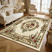 tapis luxueux motifs floraux classiques beiges arrondis mousse antidérapant salon chambre