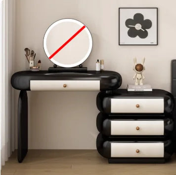 maquillage moderne commode tiroirs tabouret miroir noir blanc texture cuir