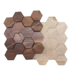 mosaïque hexagonale bois marron moderne décoration murale chic pièces irrégulières gravure naturelle