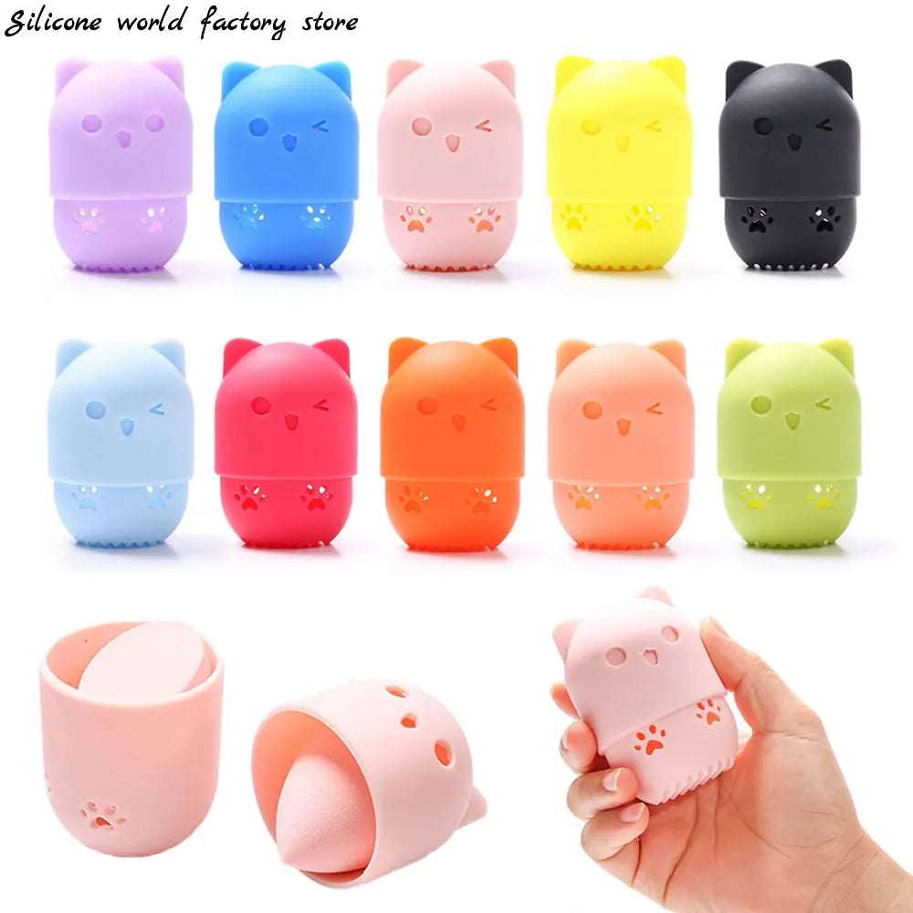 pot savon silicone rose bleu violet animalier brosse nettoyage intégrée texture douce patte chat