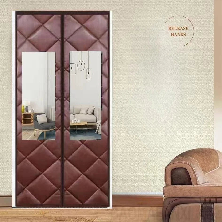 rideau porte marron quilted moderne velcro isolation coupe vent 100x200cm