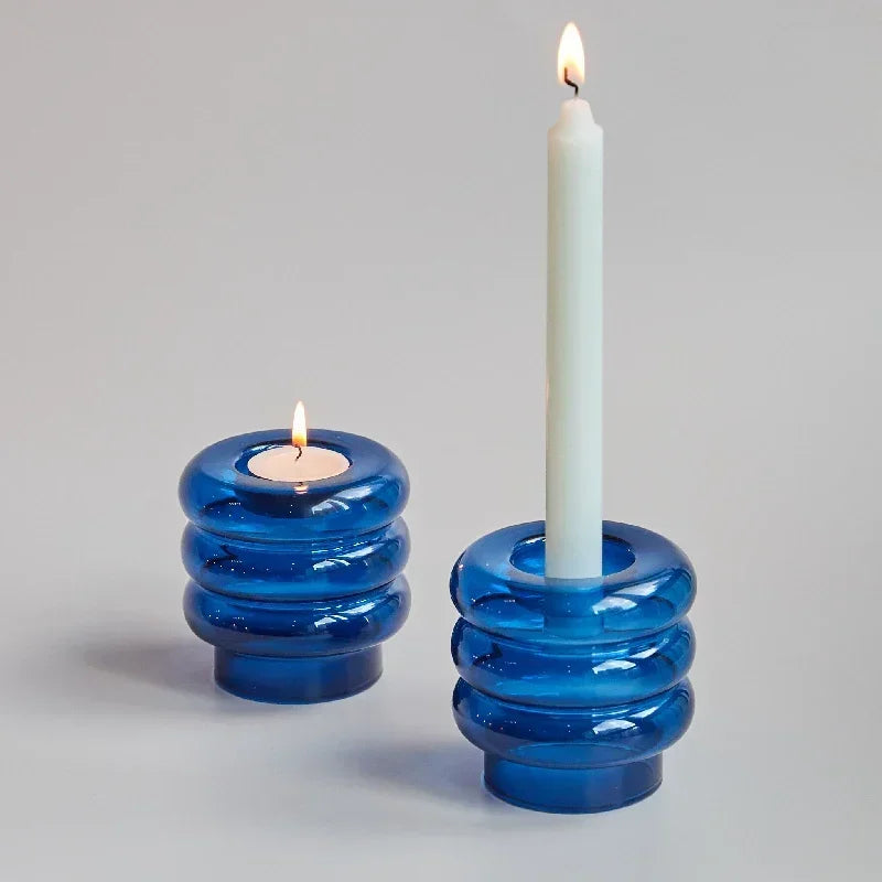 Support bougie moderne transparent orange jaune rose bleu chandelle bâton tealight décoration maison festive