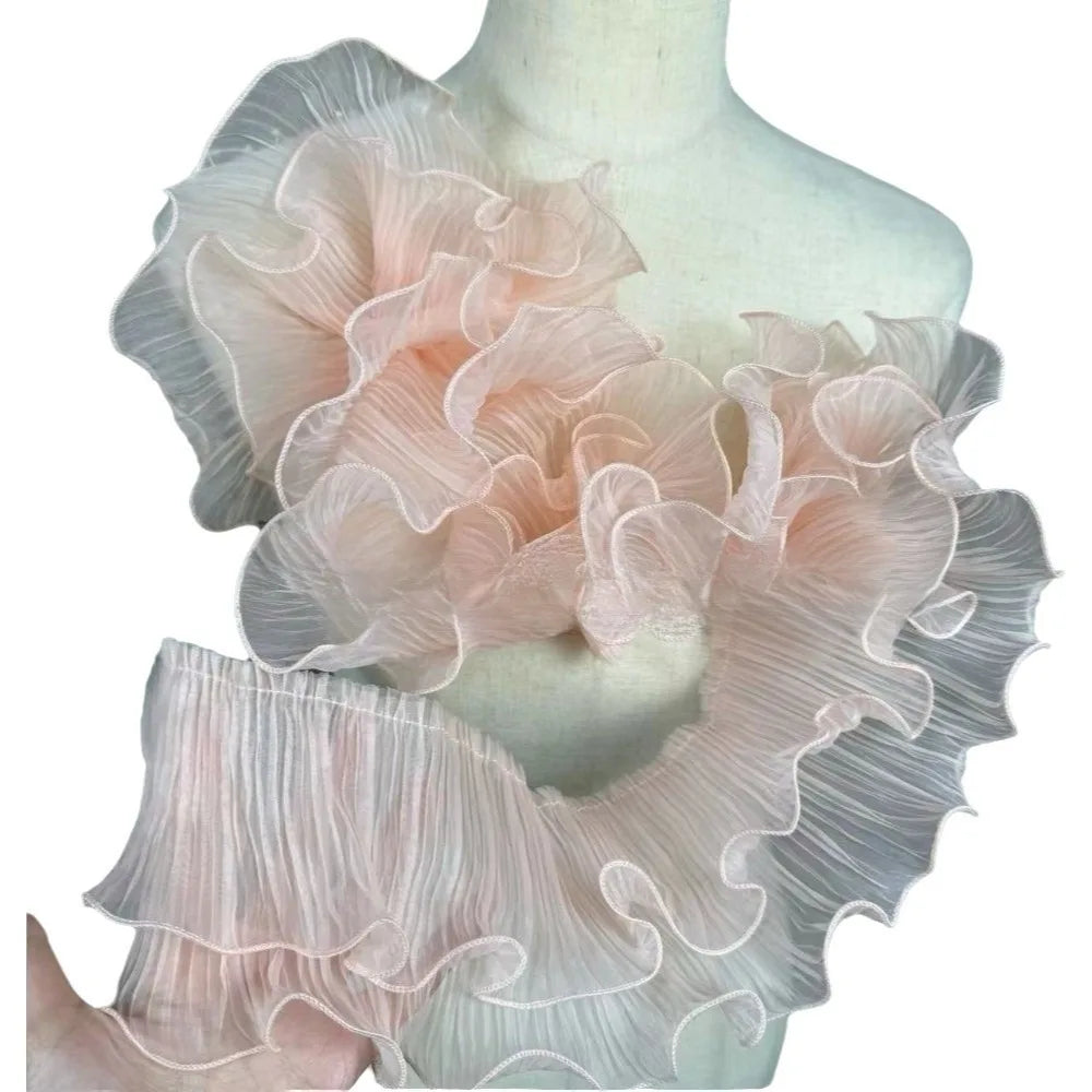 tissu plissé rose clair vert fluo bleu décoration élégante semi transparent fronces dentelle polyester