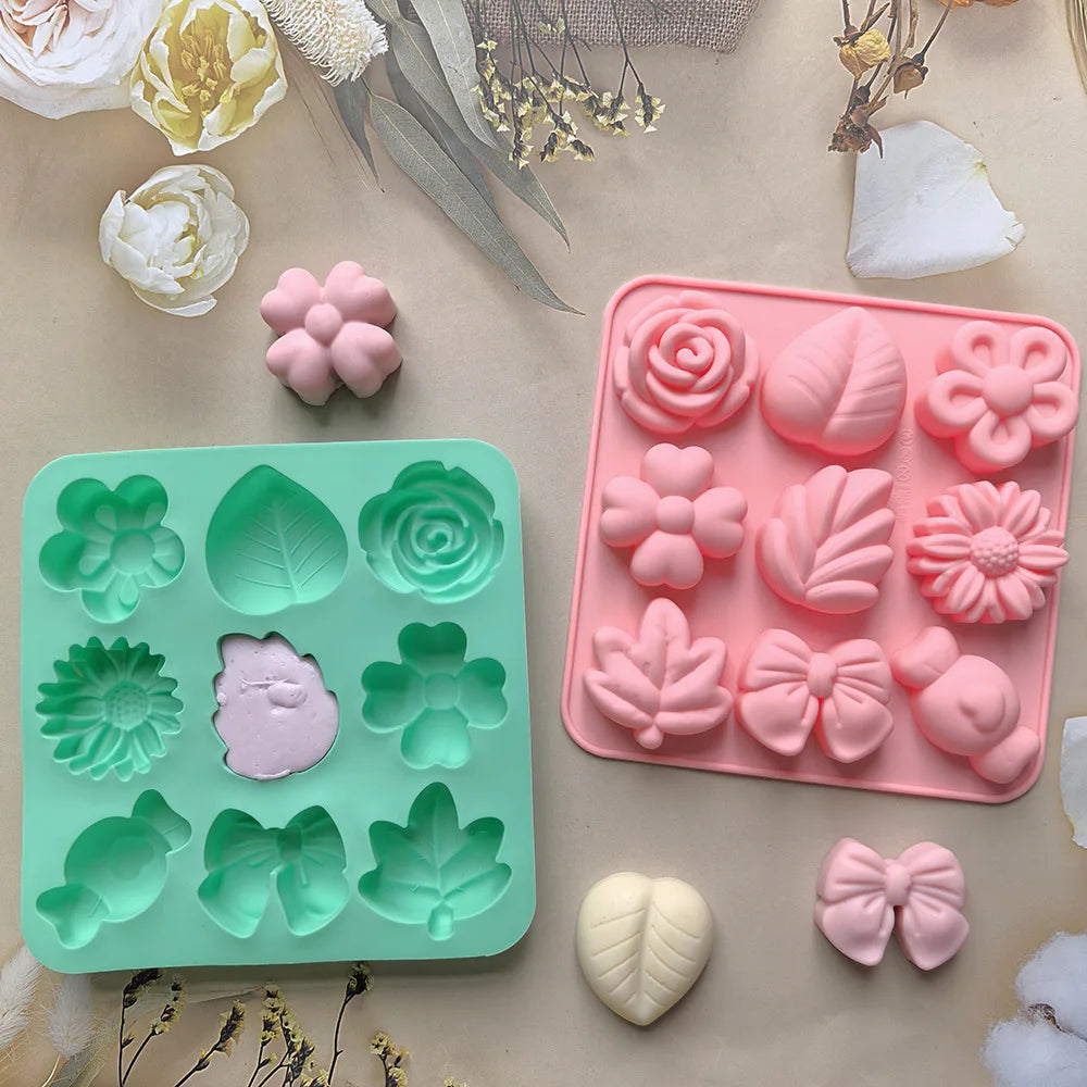 moules gâteaux silicone fleurs feuilles diy fondant chocolat savon bougies modernes