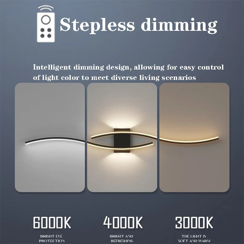 applique murale led moderne 60 80cm noir doré blanc ondulée télécommande chambre salon cuisine
