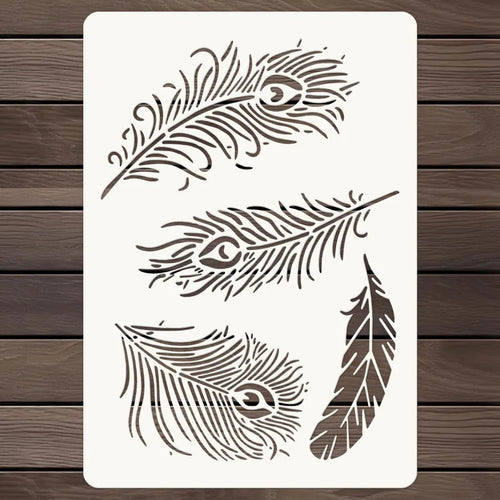 pochoir stencil plume paon blanc artisanal peinture murale tissu papier bricolage decoration