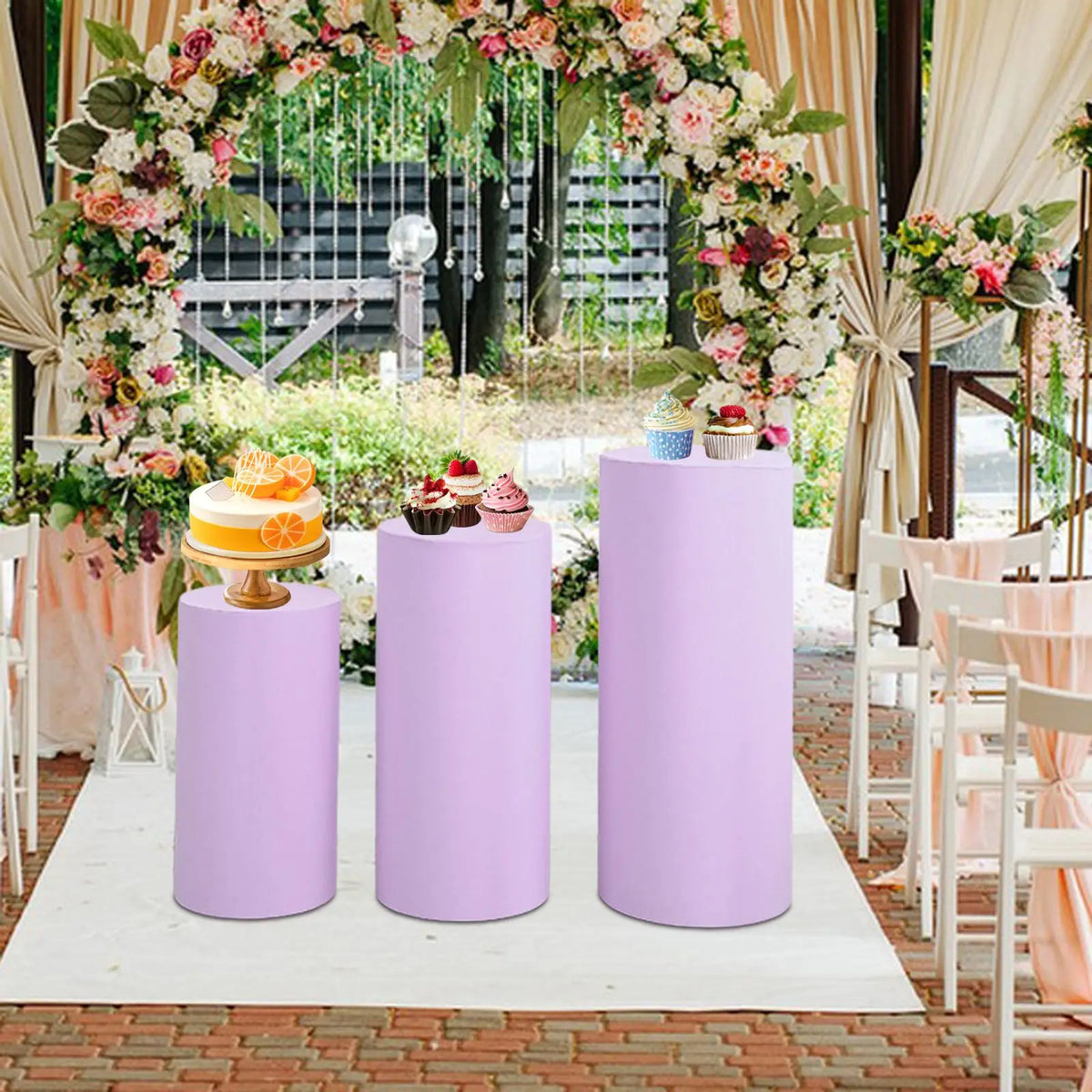 supports présentation desserts tissu couleurs modernes mariage fêtes uni minimalistes