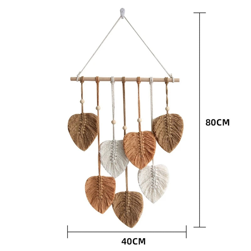 mobile mural boho chic feuilles artificielles marron clair beige blanc