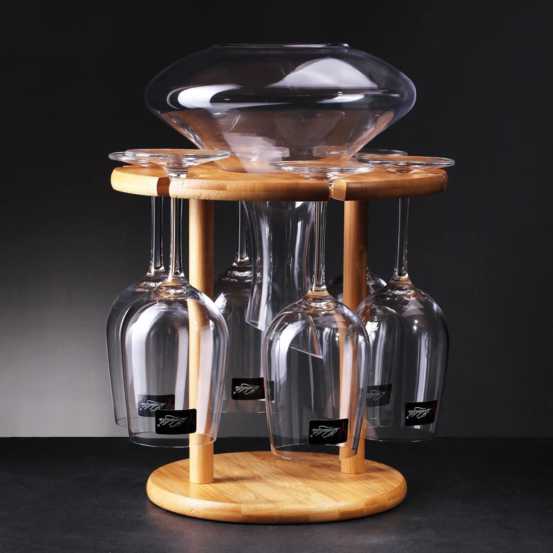 rangement vin verres bois moderne six coupes bouteilles bar suspension transparent minimaliste