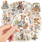 sticker illustratif teddy bear multicolore scène pêche jardinage voyage adhésif waterproof moderne scrapbooking journal