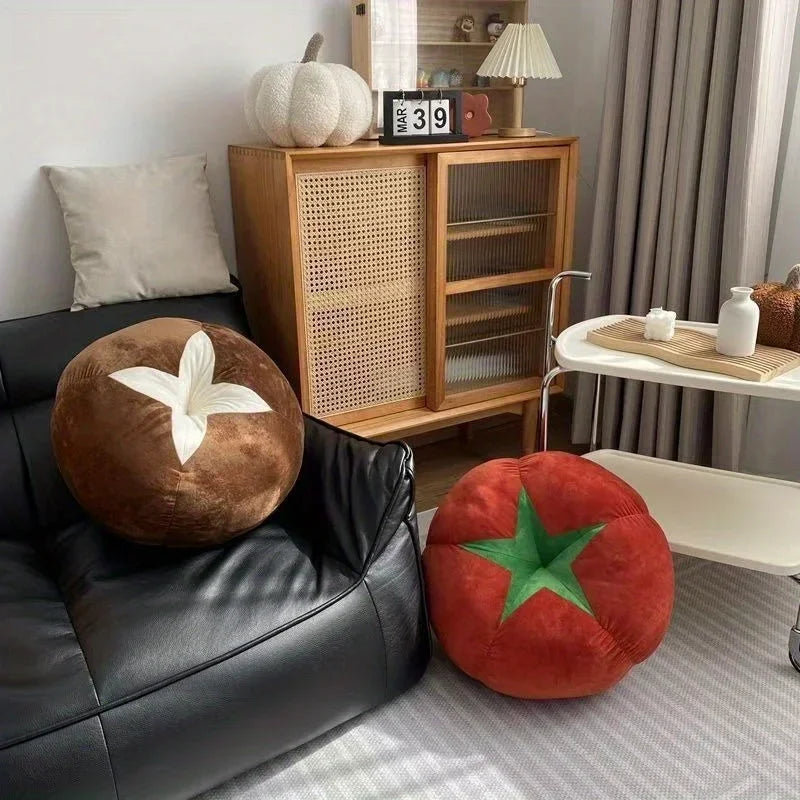 coussin moderne rond tomate rouge motif fleur blanche polyester coton lavable lit adulte 45cm