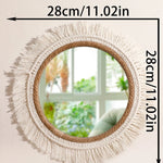 miroir mural bohème tressé franges blanches corde beige clair chambre salon decoration
