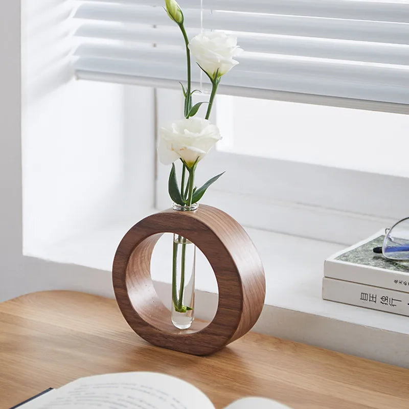 vase bois naturel transparent moderne minimaliste tube essai deco intérieur élégant hydroponique plantes préférées