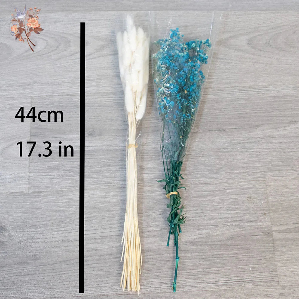bouquet fleurs séchées orange rose bleu blanc vase transparent décoration naturelle rustique maison