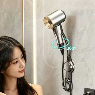 support mural pliable sèche cheveux 360 gravité adhésif facile salle bain moderne gris foncé