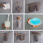 ensemble accessoires salle bain moderne métal or rose porte serviettes barre crochet mural