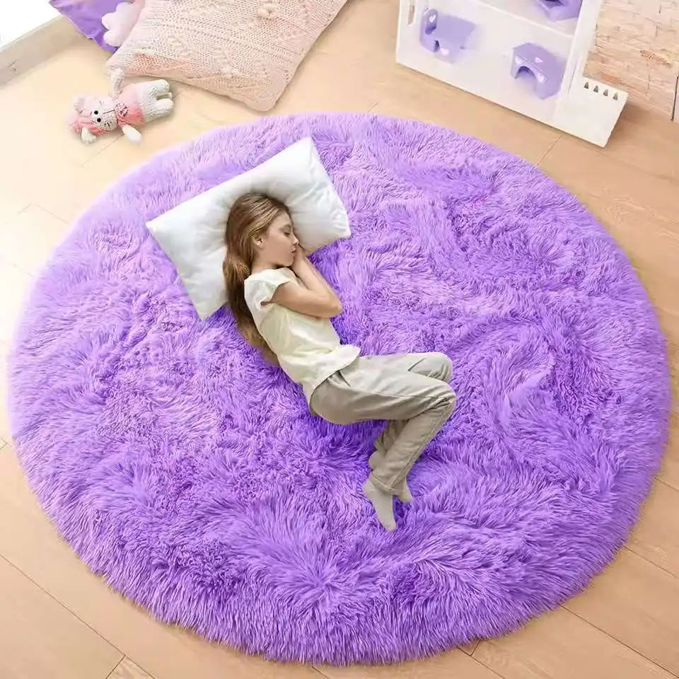 tapis rond violet clair peluche douce anti dérapant moderne enfants chambre nursery intérieur maison