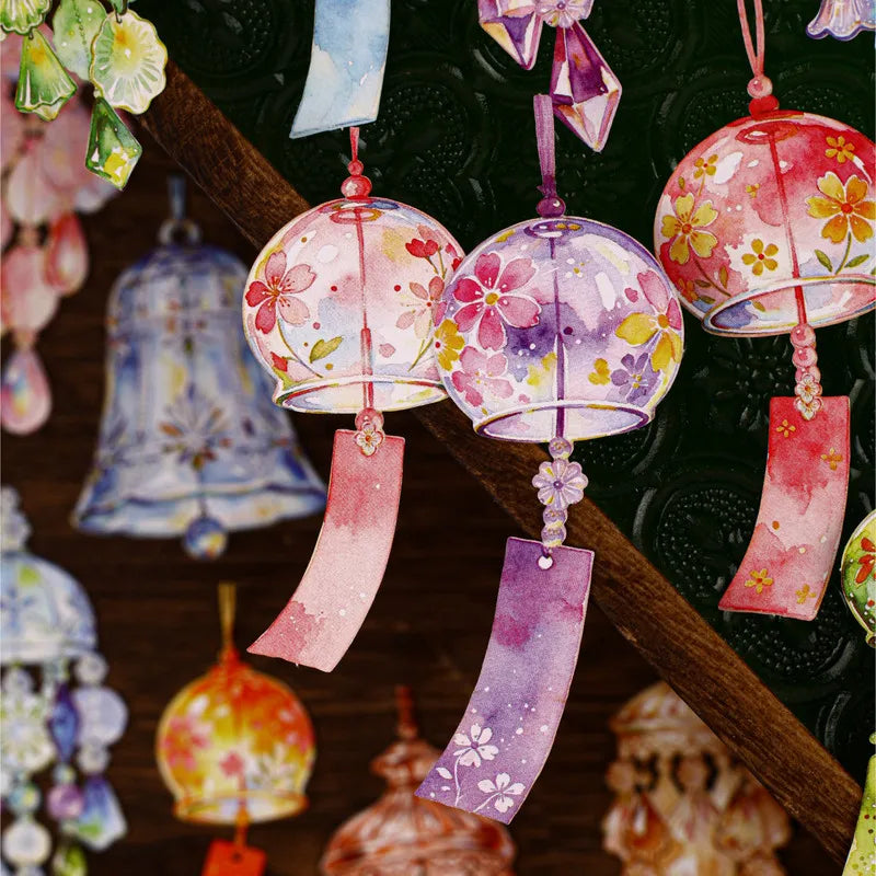 autocollants deco floral japonais semi transparent rose violet vert orange blanc eyelets beads ribbons