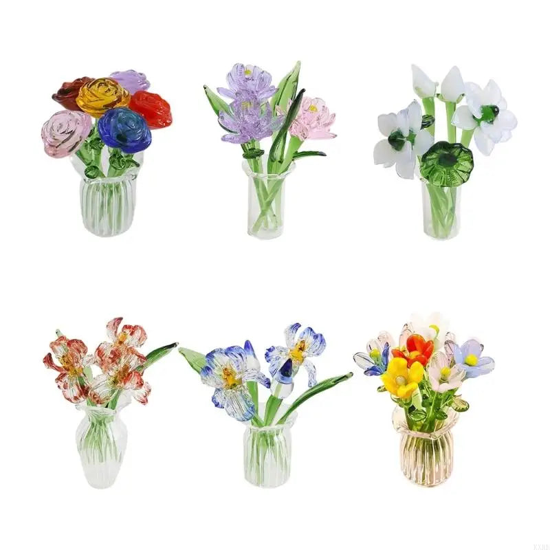bouquet fleurs verre artificiel moderne rouge blanc vert bleu vases décoration maison