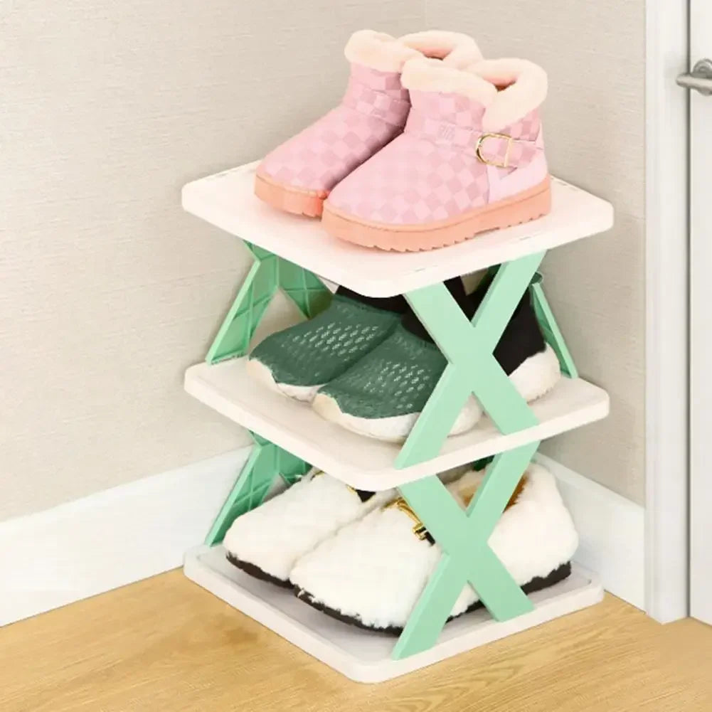 étagère pliante chaussures moderne minimaliste blanc vert orange rose gris croix plastique