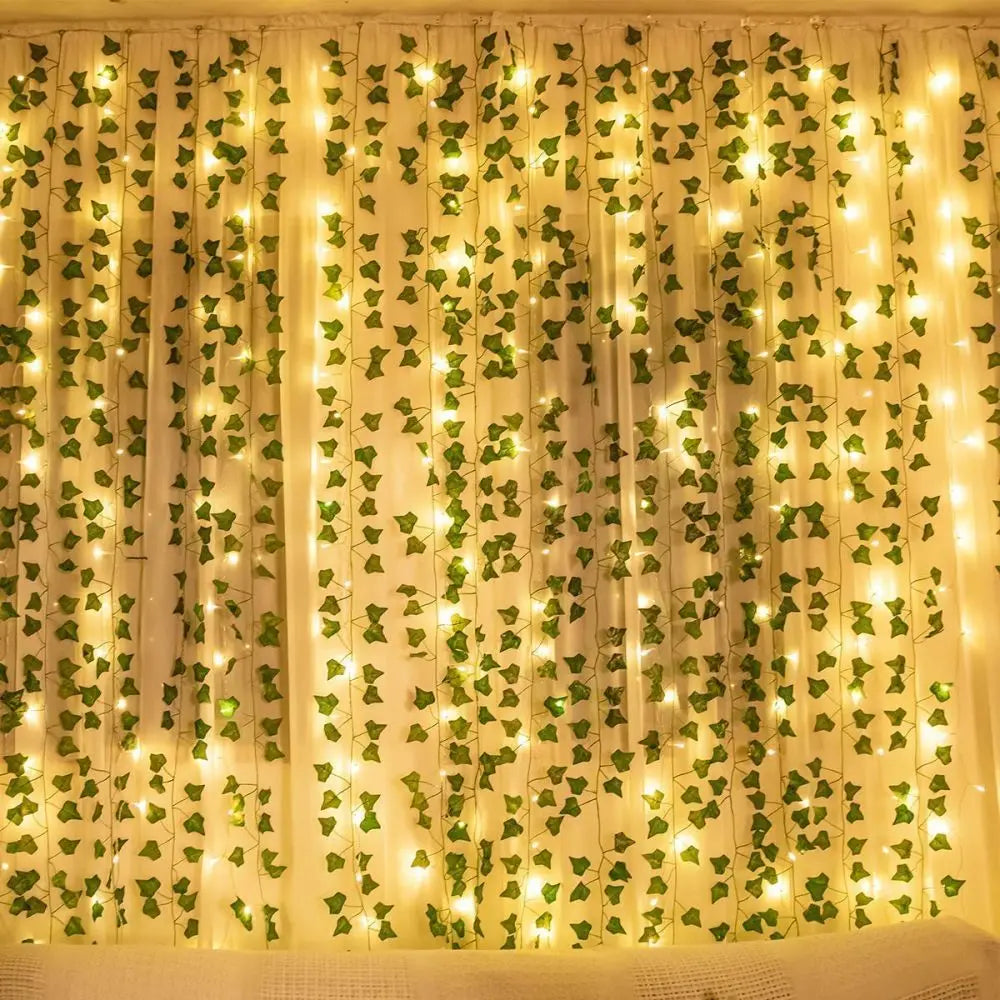guirlande lumineuse verte feuilles artificielles 20 lumières blanches vacances moderne décoration 3V AA