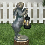 statue jardin lapin lanterne bleu turquoise doré texture patinée led automatique