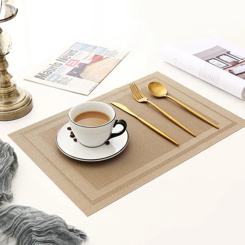 tapis anti brûlure rectangle moderne tressé beige gris doré blanc semi transparent respectueux environnement
