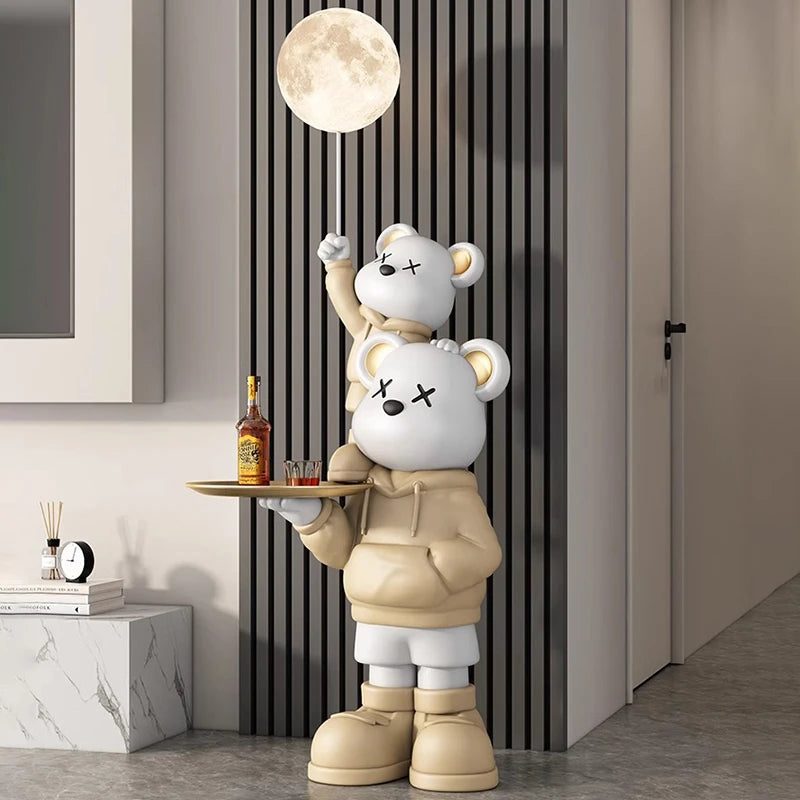 statue nounours sportifs bleu orange beige contemporaine résine lampe diffusion huiles essentielles