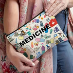 Sac maquillage moderne motif médicaments fermeture éclair blanc multicolore grand espace intérieur
