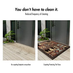 tapis d'entrée ethnique patchwork motifs géométriques animaux rustique marron beige noir bleu gris
