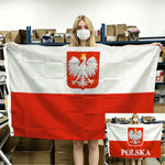 drapeau polonais aigle stylisé polska blanc rouge polyester dimensions 120x180cm 90x150cm decoration murale classique