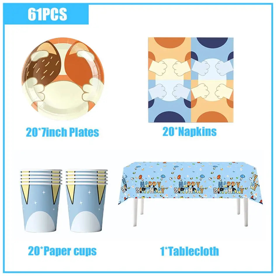 kit decoration anniversaire chien bleu assiettes gobelets serviettes guirlande support cupcake decor animaux
