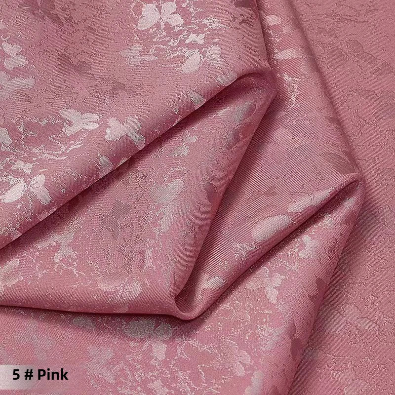 tissu jacquard fleurs blanches vert bleu clair rose pâle kimono traditionnel opaque polyester élasthanne