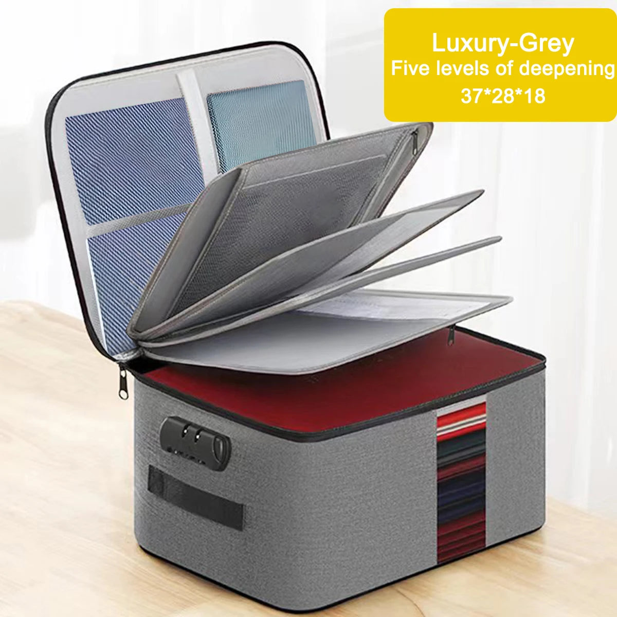 valise rangement noir tissu texturé moderne poignée amovible fermeture glissière serrure combinée portable officeécole