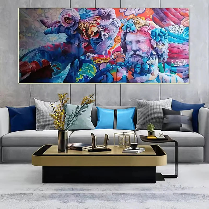 tableau mural moderne multicolore abstrait figures stylisées contemporain pop art sans cadre