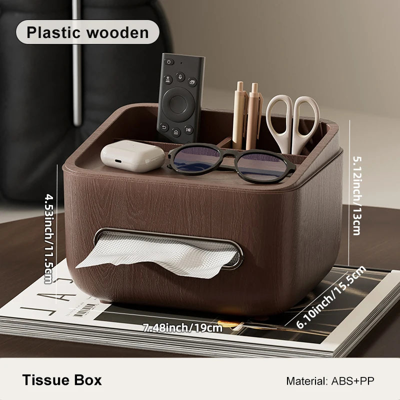 boîte rangement moderne boîte mouchoirs multifonctionnelle marron foncé aspect bois multifonctionnelle hygiène écouteurs télécommande