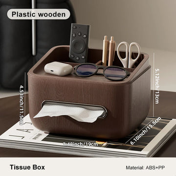 boîte rangement moderne boîte mouchoirs multifonctionnelle marron foncé aspect bois multifonctionnelle hygiène écouteurs télécommande