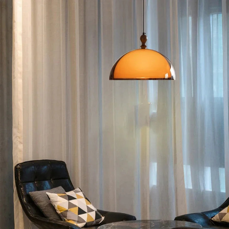 suspension lumineuse moderne orange noir acrylique mat pendentif tringle fixe flux luminescent 60 249v
