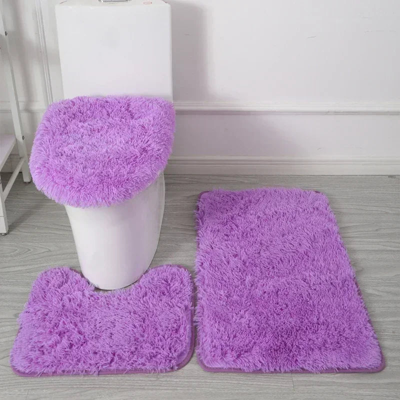ensemble tapis salle bain pièces beige clair peluche douce antidérapant moderne absorbant