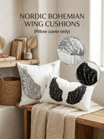 coussin décoratif boho chic ailes ange broderie paillettes noir blanc argenté 40x40cm 30x30cm
