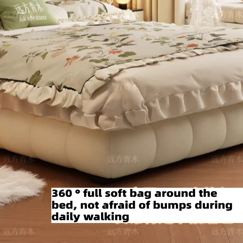 lit rangement moderne beige clair texture cuir bordures fronces 1800mm large